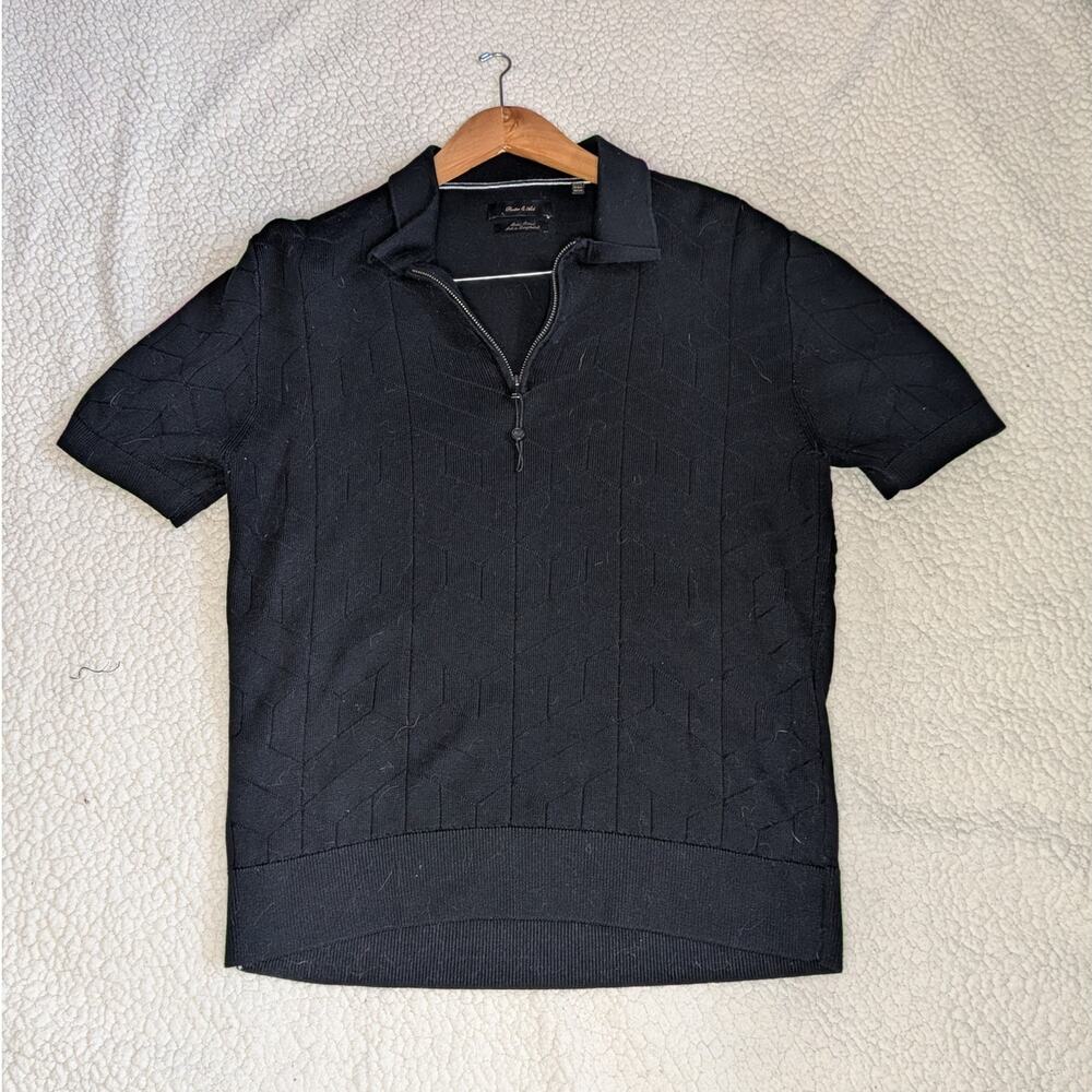 Porter and Ash Black Knit Zip Polo Shirt Men's Medium Black